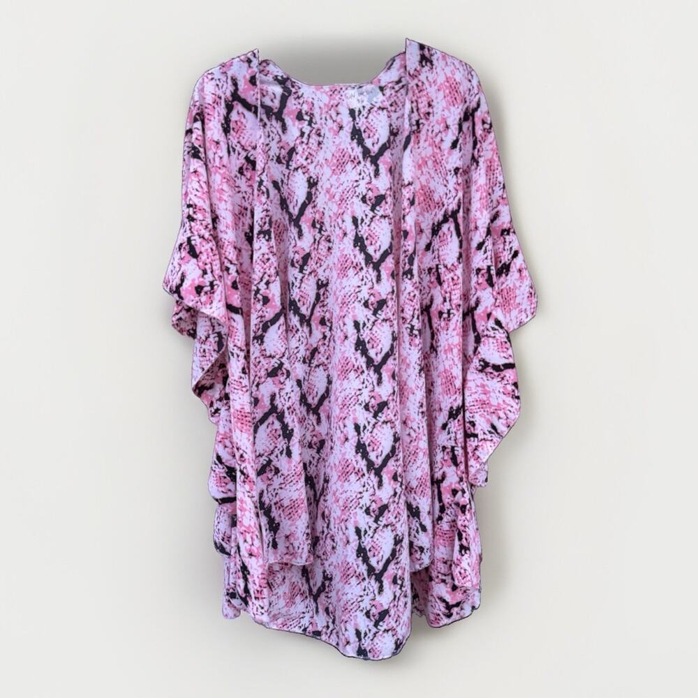 Pink Snakeskin Print Kimono Cardigan Duster Cover Up Open Front One Size EUC
